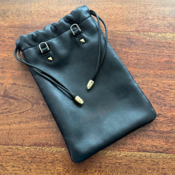 BANDOLIER Drawstring Pouch  & Strap - Top Grain Leather Black/Gold with Strap - Picture 5 of 9